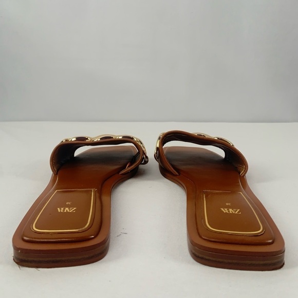 Zara Square Toe Vegan Leather Gold Chain Slides in Brown Size 7.5 or 38 - Picture 8 of 12
